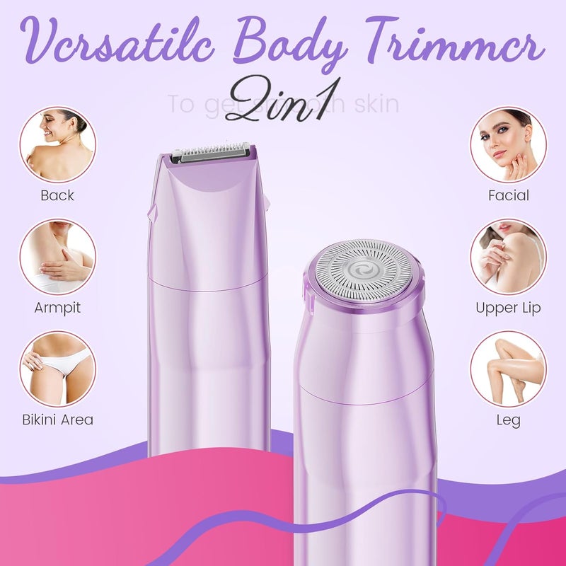 pritech Bikini Trimmer for Women 2 in 1 Electric Razor for Women Face - Wet and Dry Electric Lady Shaver, Smooth Facial Hair Remover and Body Hair Trimmer for Bikini Leg Underarm Face Private Area, Purple - Image 2